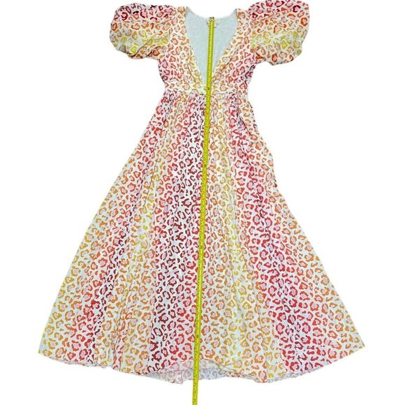 Rococo Sand Sz S Maxi Dress Avana Leopard Print Pleated Puff Sleeve Vneck - Picture 12 of 13